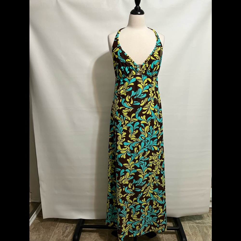 Vintage Toes on the Nose summer halter dress EUC sz L Brown floral print